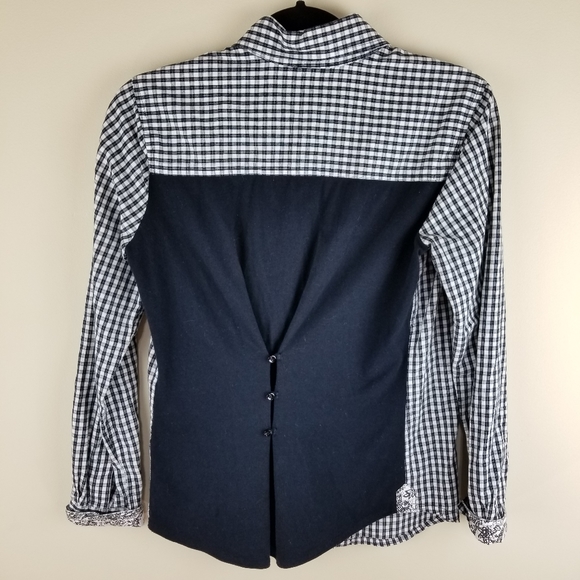 bebe Plaid Black and White Collar Button Blouse S - Picture 1 of 7
